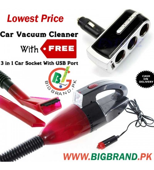 Red Car Vacuum Cleaner with USB 3 in 1 Car Socket 